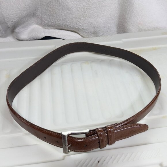 FLORSHEIM Mens Brown Leather Belt Silver Buckle Adjustable Fit Sleek  Size 36 - Picture 4 of 12